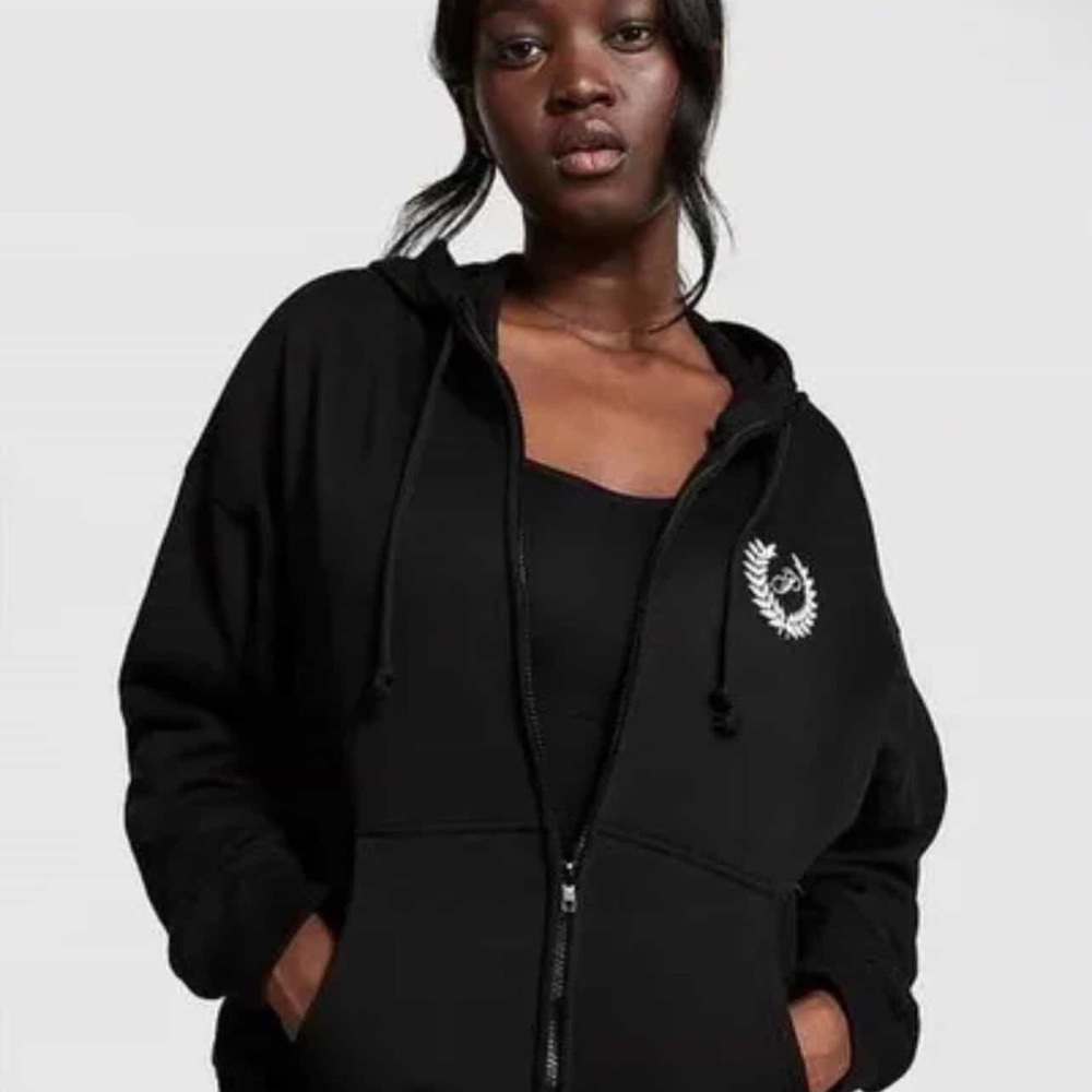 PINK Victoria's Secret Black Zip-Up Hoodie with Logo
